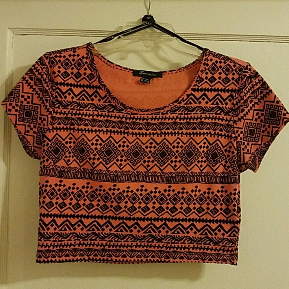 Coral & Black Crop Top